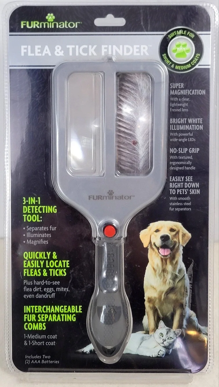 FURminator Flea & Tick Finder 3-in-1 Tool Dog Cat Grooming Comb NIP